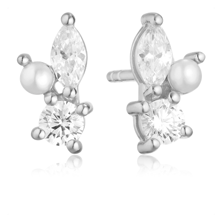 Adria Tre Piccolo Øredobber, Rhodium Sterling Silver 925