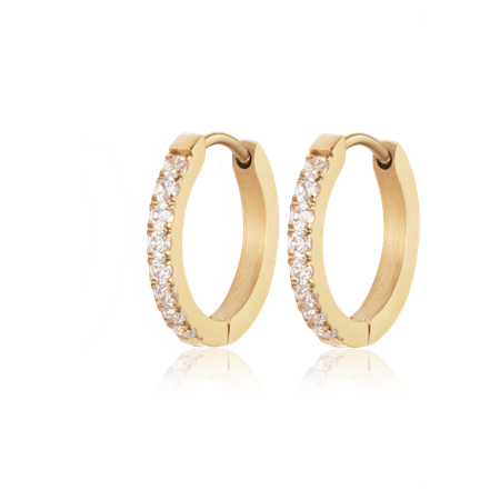 Shiny Hoops medium 18K PVD gold plated / Cubic Zirconia