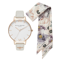 OLIVIA BURTON Ladies watch & watercolour scarf 3d bee embellished strap