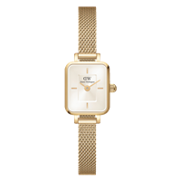 DANIEL WELLINGTON Quadro Mini Evergold klokke White, Gold mesh strap