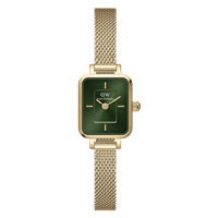 DANIEL WELLINGTON Quadro Mini Evergold klokke Emerald, Gold mesh strap